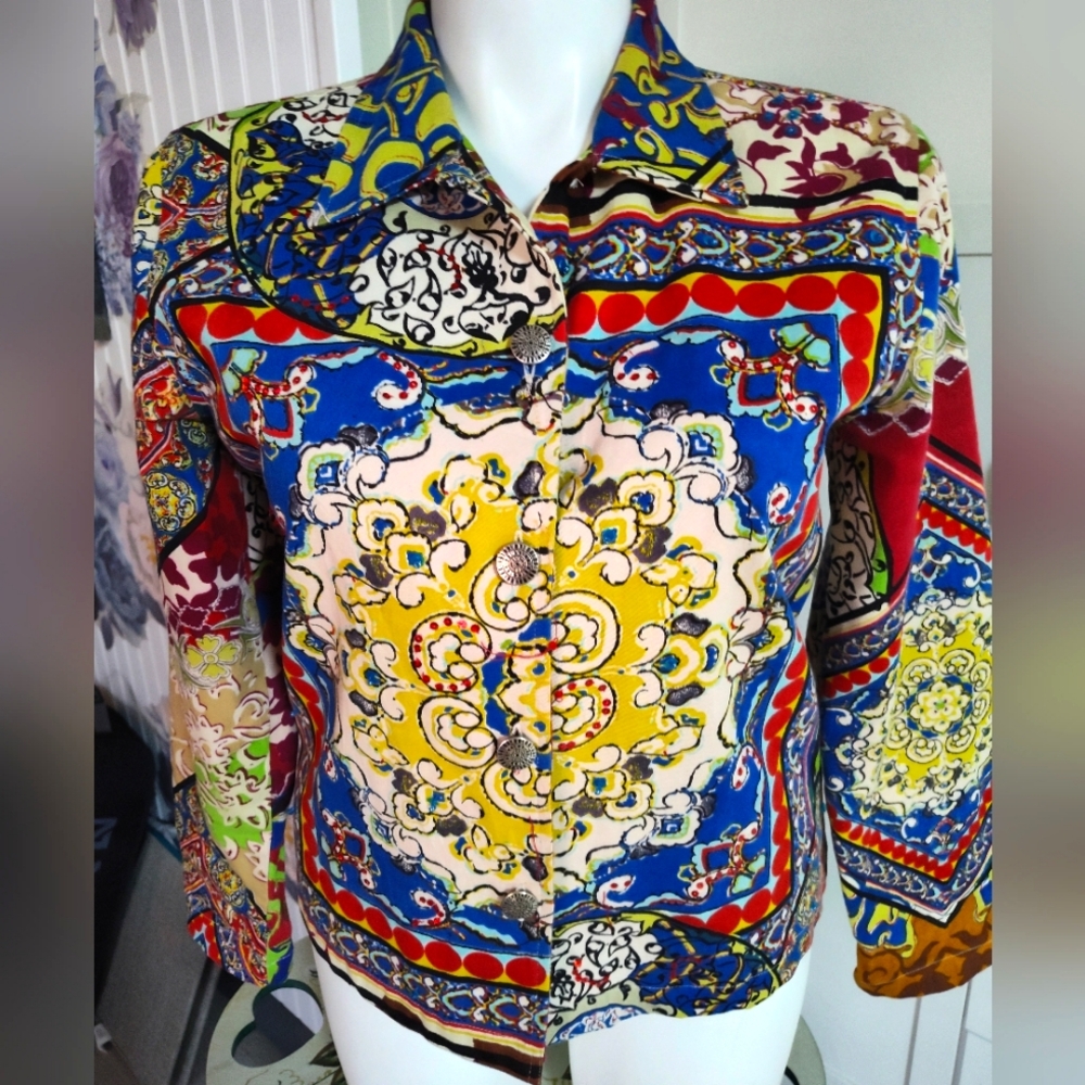 Vintage 90's Lifestyle Colorful Boho Women's Shacket Sz Lg Fit 10-12 Cotton EUC